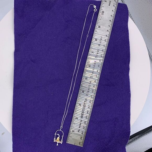 Pendant & chain, solid sterling 925 silver, real gold accent, hand made, 11 in. - Picture 5 of 16